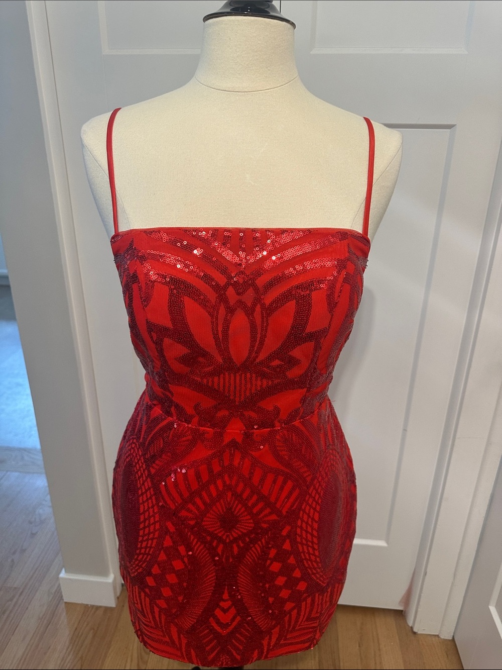 Red Sequin Bodycon Dress - Unbranded